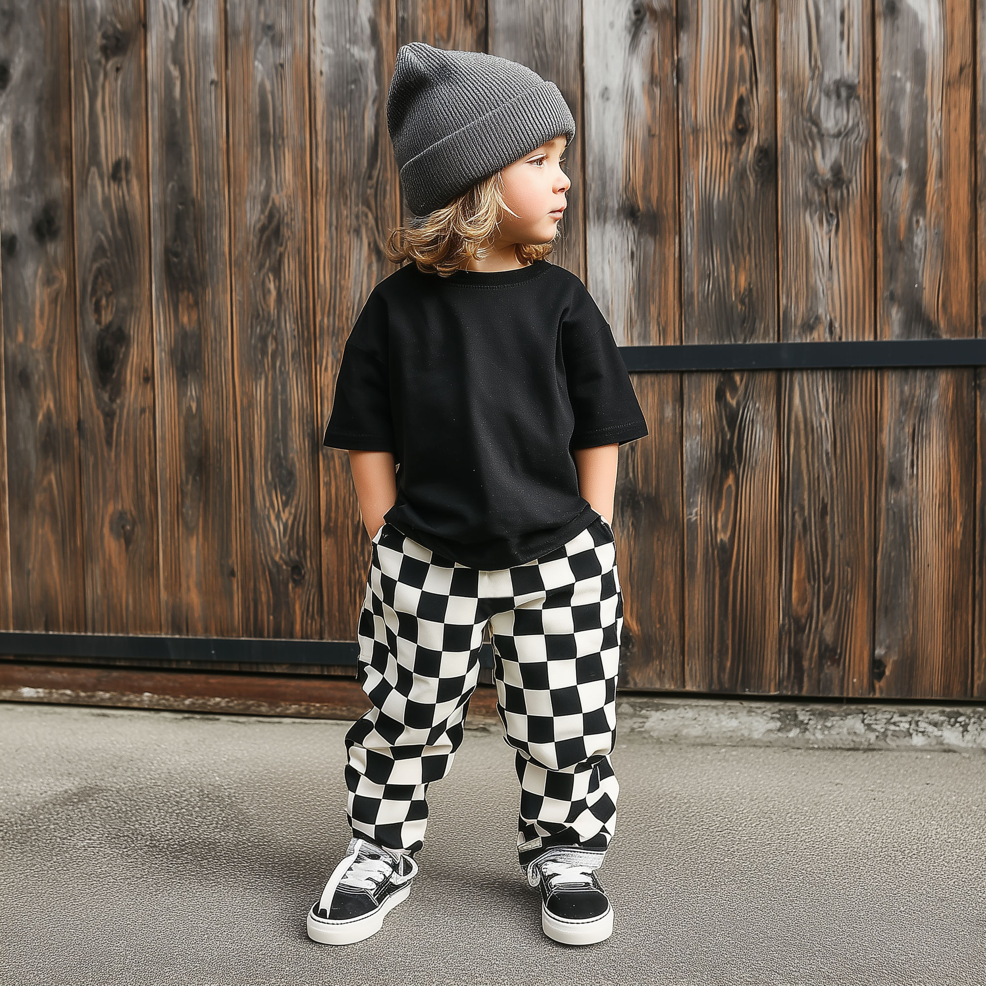 kids chequered baggy trousers