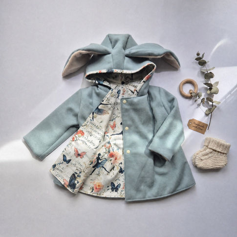 Seamist green bunny jacket with musical notes and ballerina lining