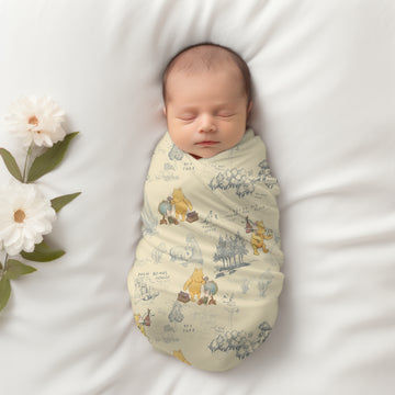Winnie the Pooh swaddle blanket. 100 acre wood A.A Milne style illustrations