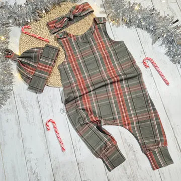 christmas tartan baby and toddler dungarees