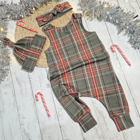 christmas tartan baby and toddler dungarees
