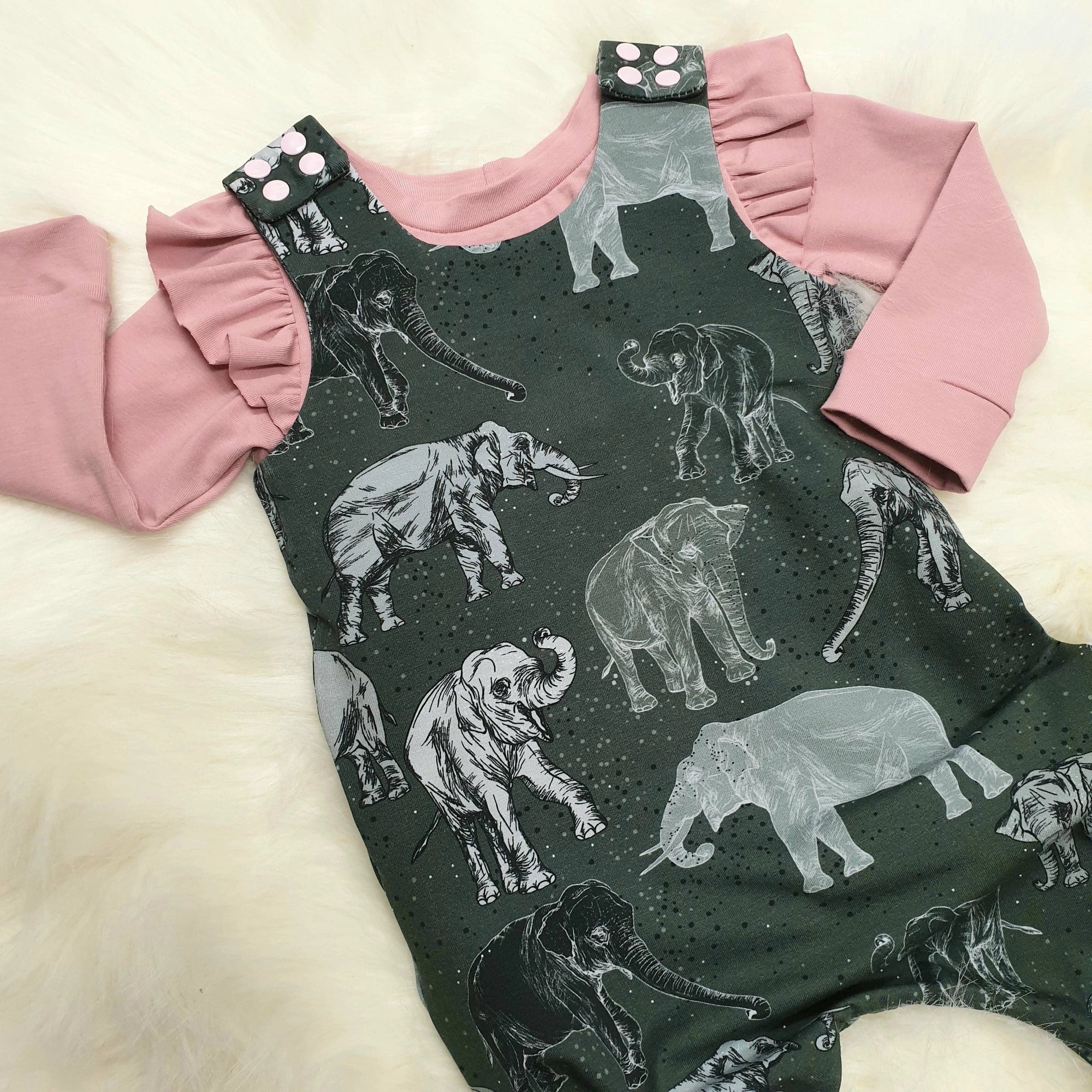 organic baby romper in elephants