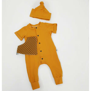 Mustard handmade baby and toddler romper by lottie & lysh