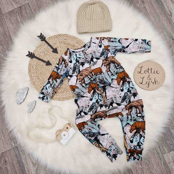 mountain bears printed baby gro by Lottie & lysh