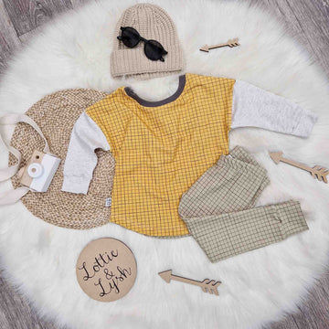 Kid's reversible grid print t-shirt by Lottie & lysh with coordinating leggings