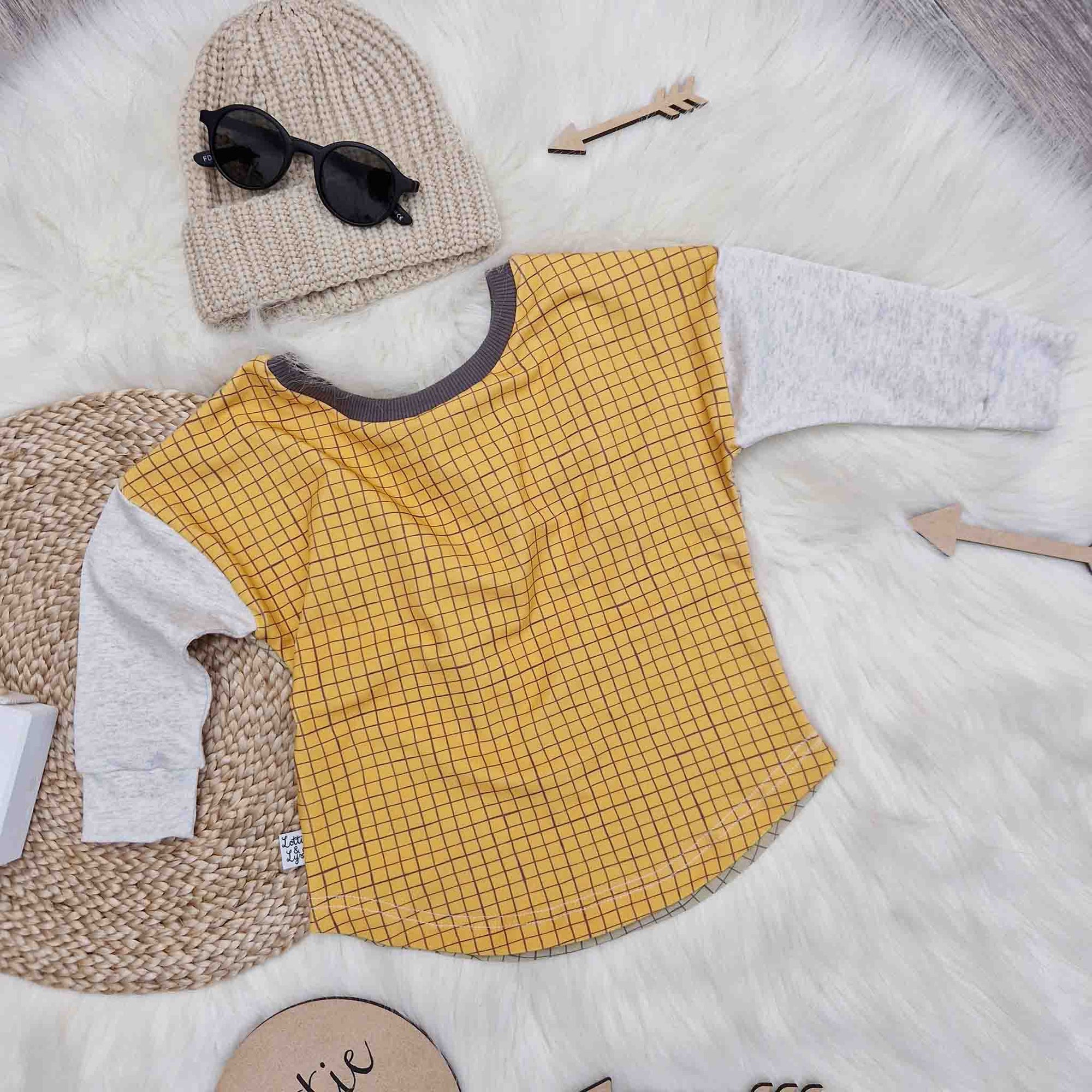 Kids mustard grid long sleeve top