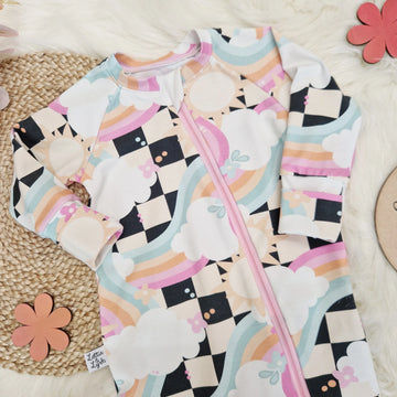 retro rainbow zipped babygrow - sustainable baby clothes by Lottie & Lysh