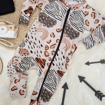 animal print zip babygrow