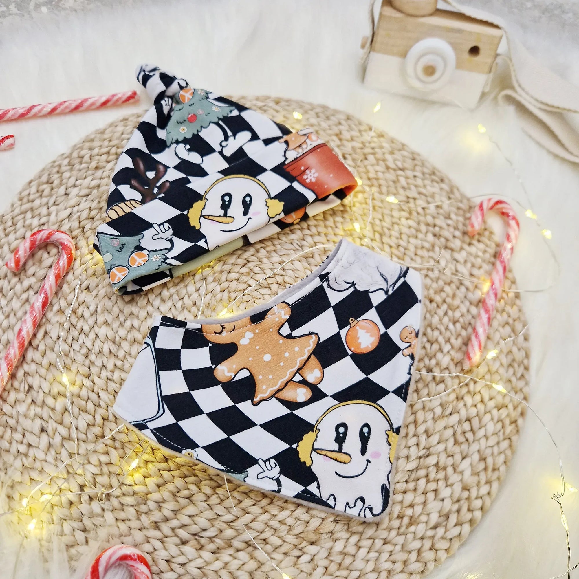 christmas baby bib and knotted baby hat set