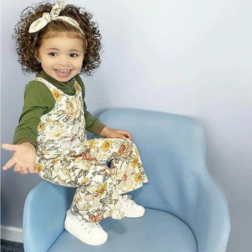 floral kids flared jumpsuit with green top