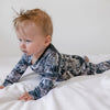 winter owls baby romper modelled by a baby boy