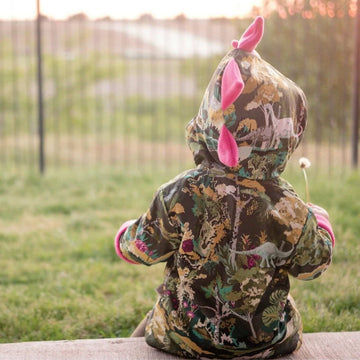 dinosaur printed children coat with hood spikes
