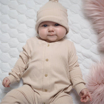 beige rib babygro by Lottie & Lysh