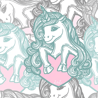 Exclusive Lottie & Lysh organic candy unicorn surface pattern design for childrens leggings and rompers