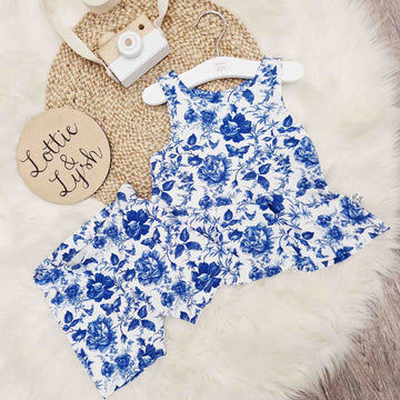 girls coords floral peplum and cycling shorts set