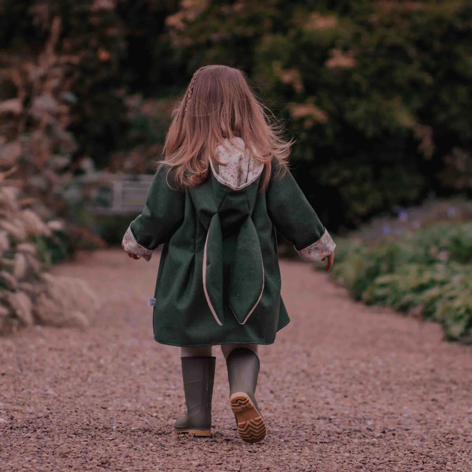 Girls Bunny Jacket | Olive Wool & Floral | Lottie & Lysh