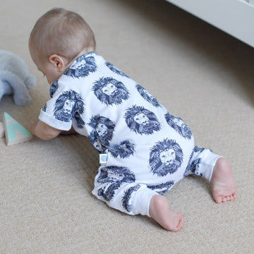 Monochrome lion print organic baby romper by lottie & lysh