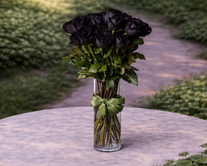 black roses vase