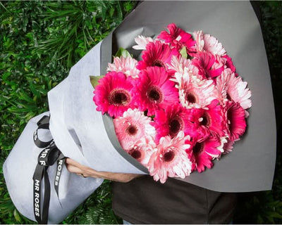 soft and hot pink gerbera flower bouquet by Mr Roses