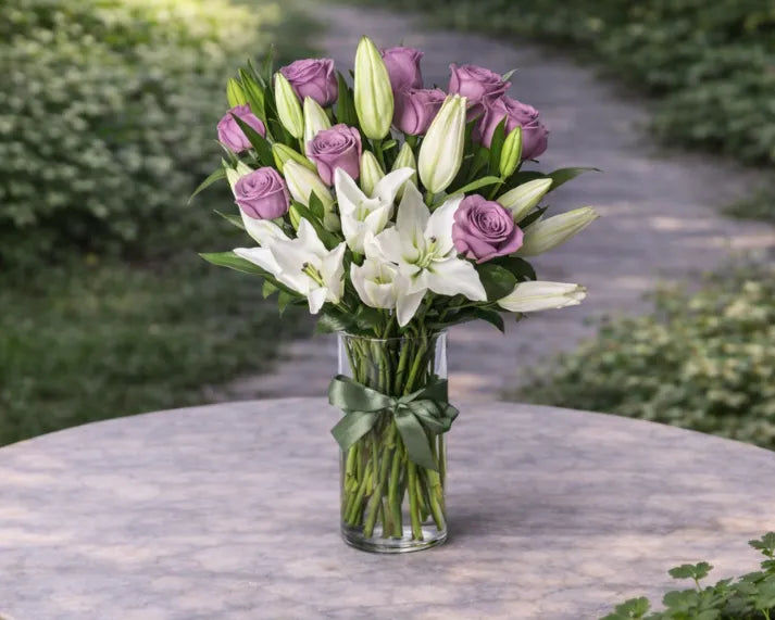 Mr Roses Logo White Lilies & Purple Roses | Elegant Mixed Bouquet Delivery – Mr Roses