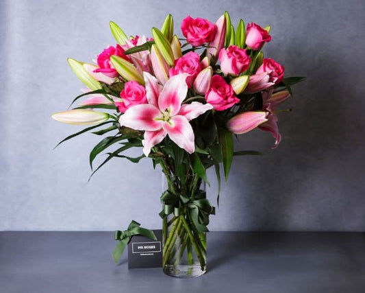 Fragrant Flower arrangement of Pink Roses & Pink Lilies