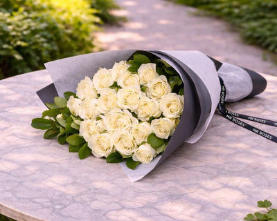 Mother's Day Flowers - White Cream Rose Bouquet With Greenery