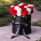 white and red roses hat box