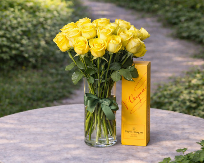 yellow roses and champagne