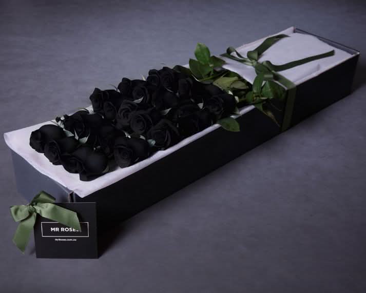 boxed black roses