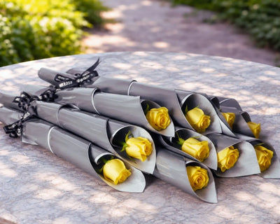 Bulk Individually Wrapped Yellow Roses (10-300)