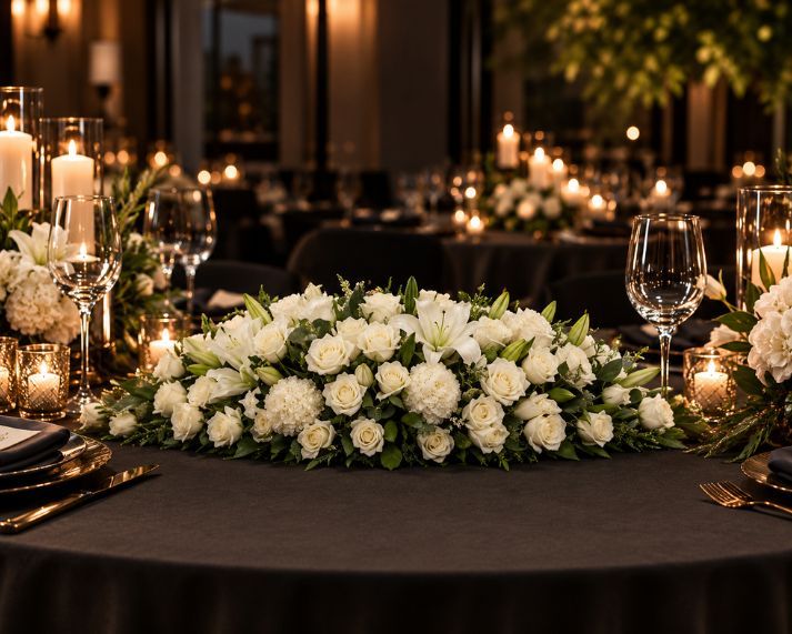 White Lilies, White Disbuds, & White Roses Centrepiece