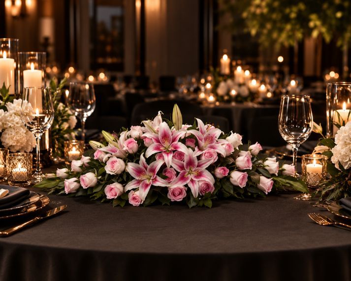 Pink Lilies & Pink Roses Centrepiece