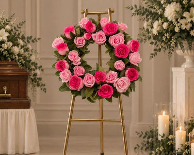 Hot Pink Roses & Light Pink Roses Wreath
