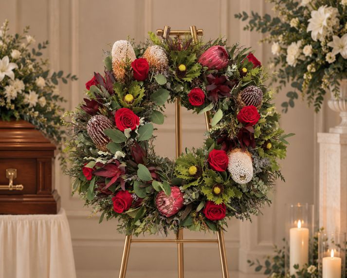 Wildflowers & Red Roses Wreath