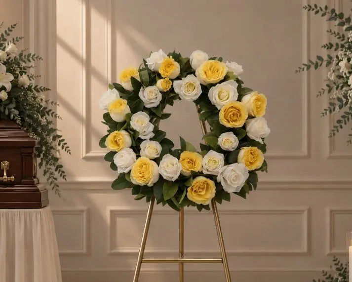 Yellow Roses & White Roses Wreath