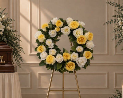 Yellow Roses & White Roses Wreath