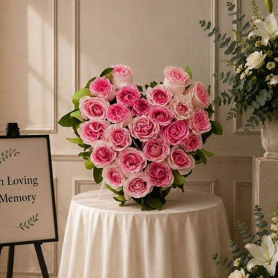 Pink Rose Sympathy Heart