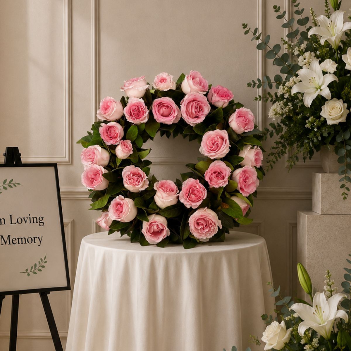 Pink Rose Funeral Wreath