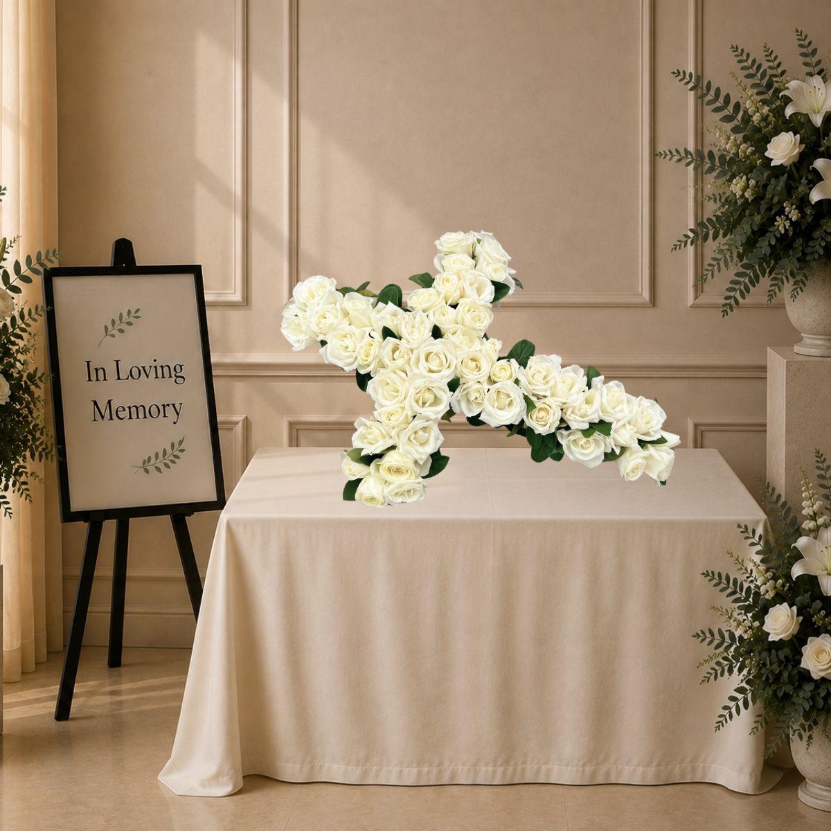 White Rose Funeral Flower Cross