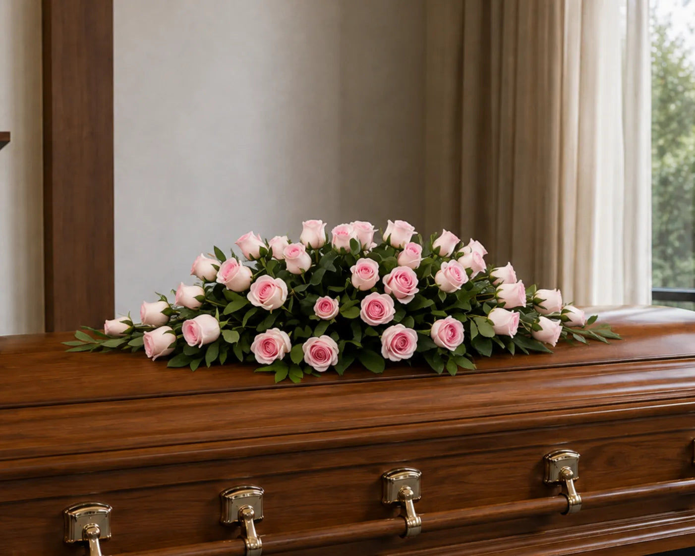gorgeous mr roses pink roses funeral flowers casket spray