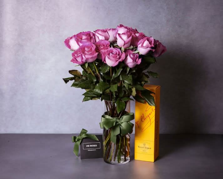 purple roses and veuve champagne