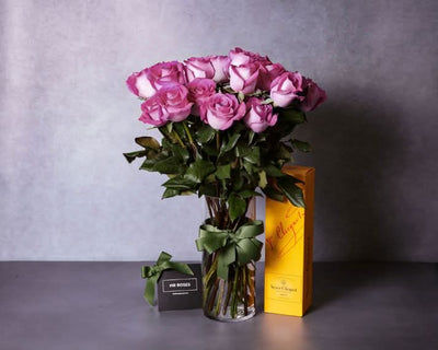 purple roses and veuve champagne
