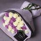 purple and white rose bouquet