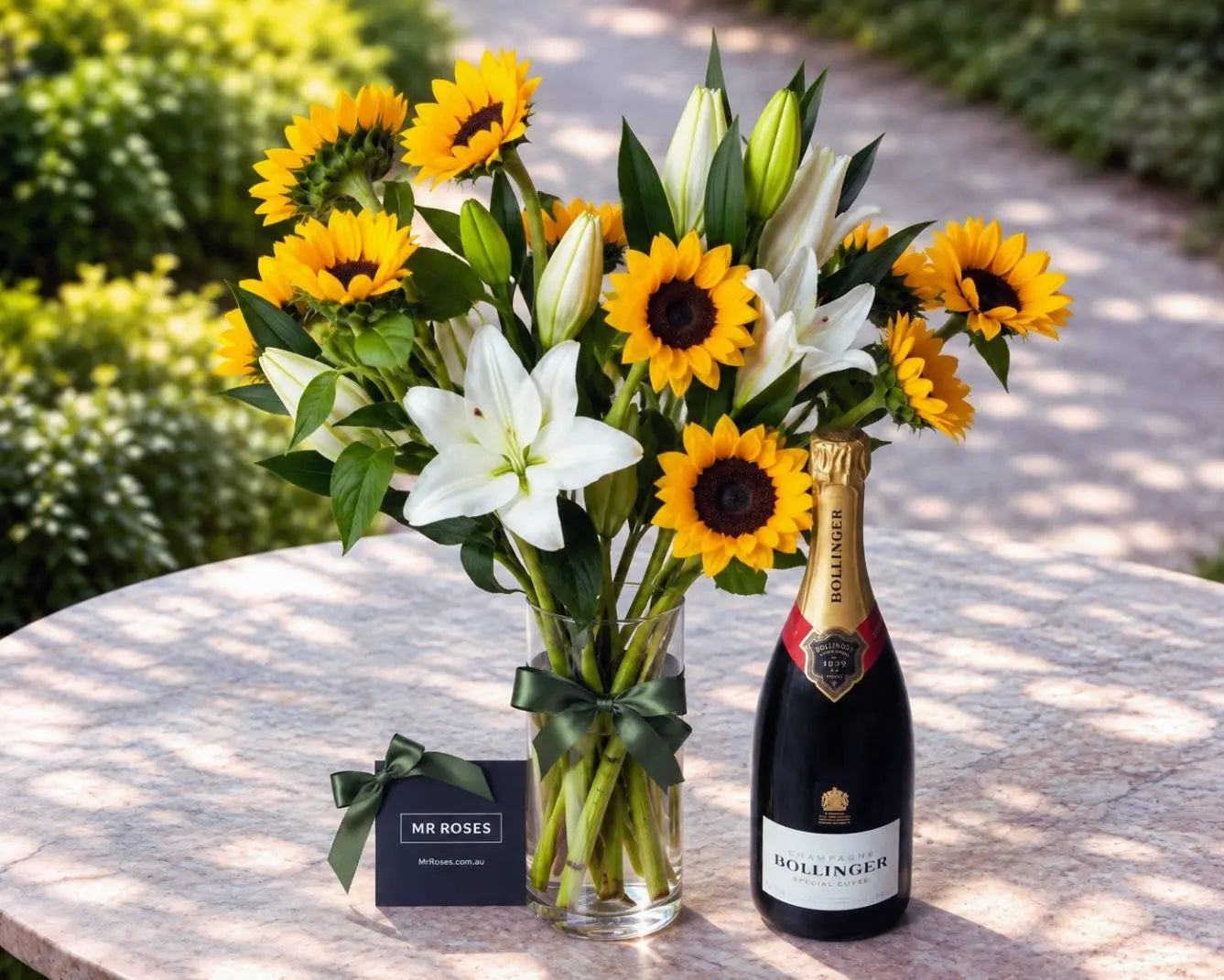 Sunflowers, White Lilies & Champagne