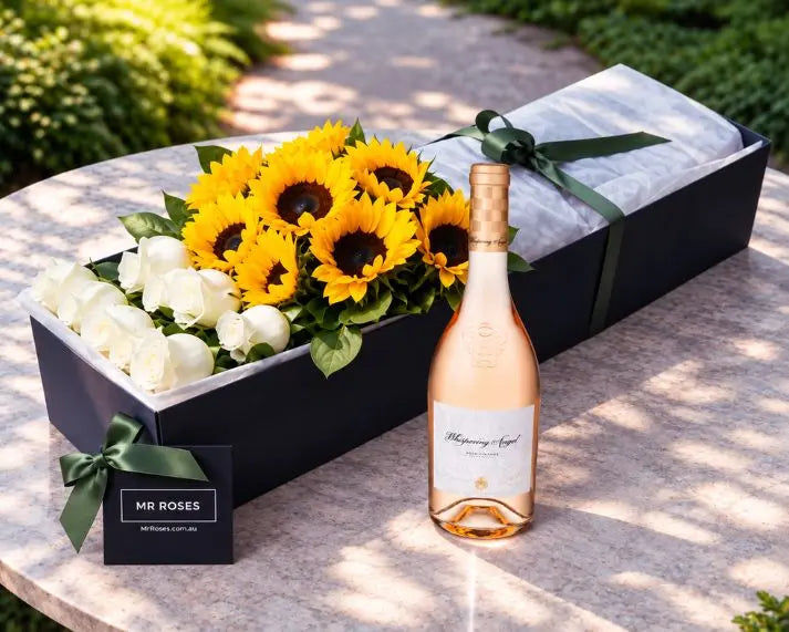 Sunflowers, White Roses & Champagne