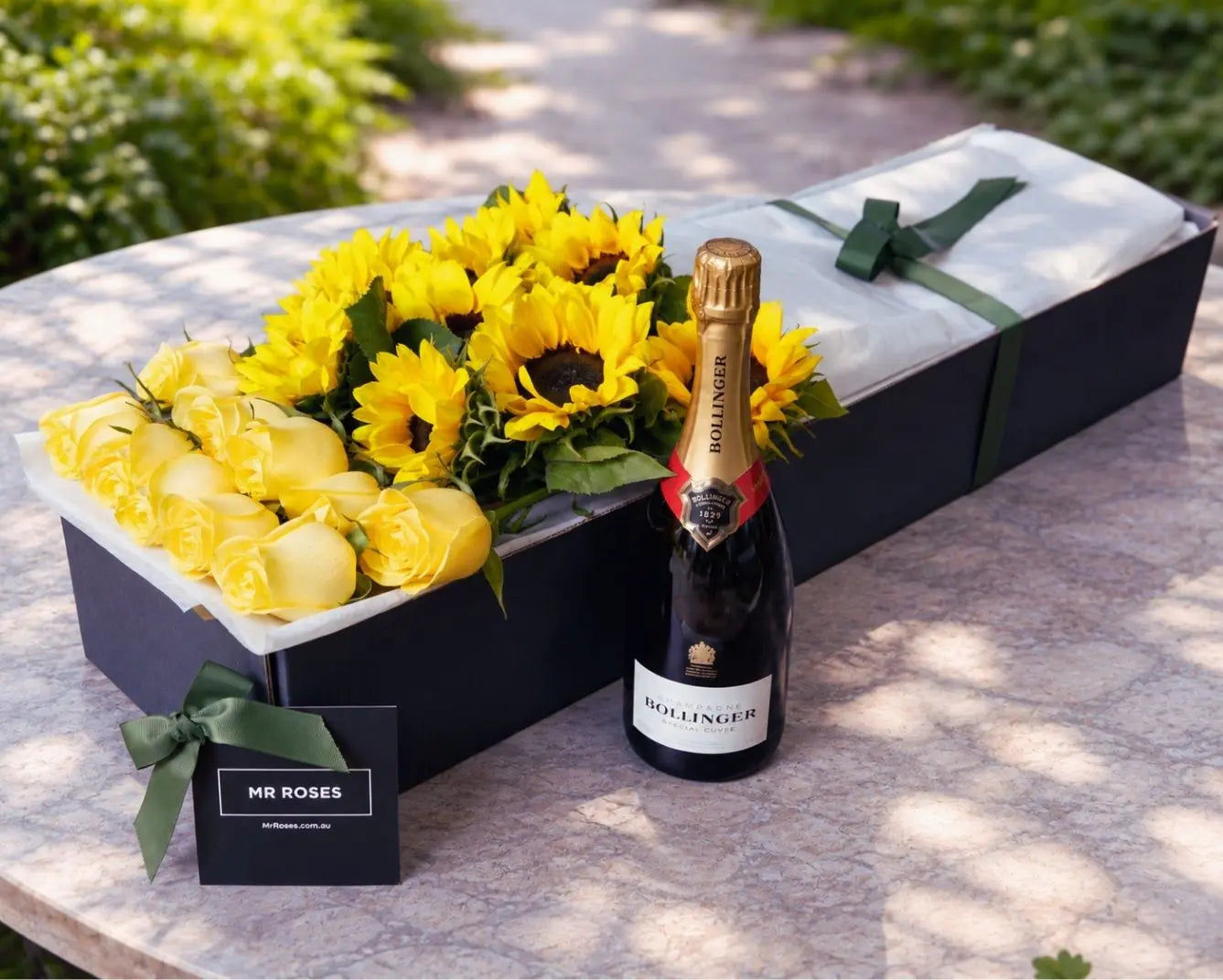 Sunflowers, Yellow Roses & Champagne