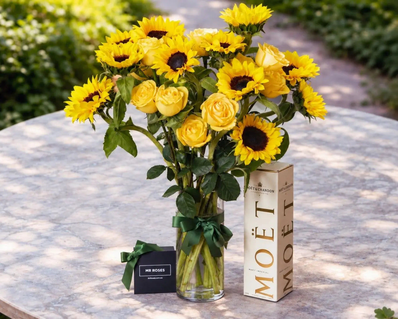 Sunflowers, Yellow Roses & Champagne