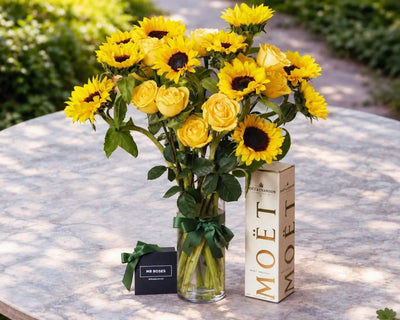 Sunflowers, Yellow Roses & Champagne