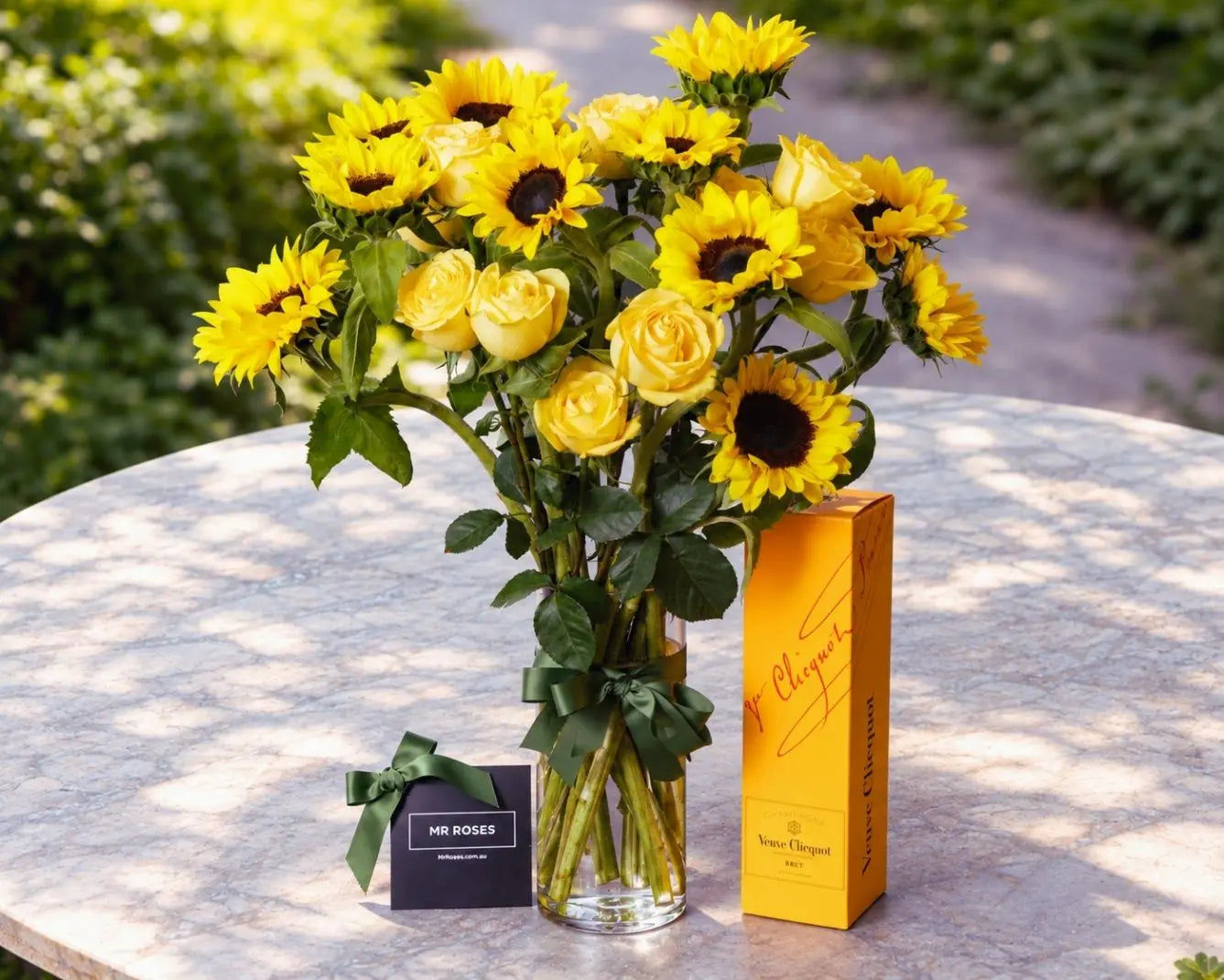 Sunflowers, Yellow Roses & Champagne