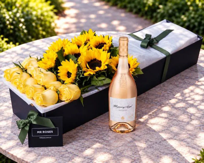 Sunflowers, Yellow Roses & Champagne